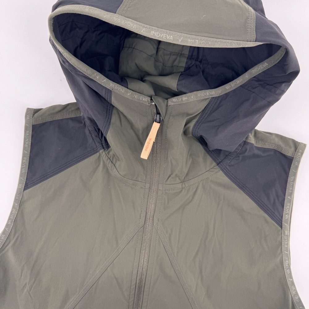 Indyeva Hooded Vest Women Small Olive Green Black Half Zip Kangaroo Pocket 8761